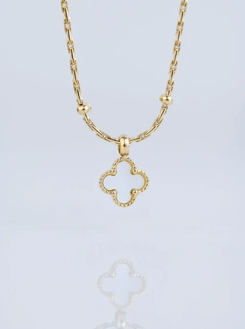 [Zestaw] Naszyjnik koniczynka, masa perłowa, złoty S308161Z02