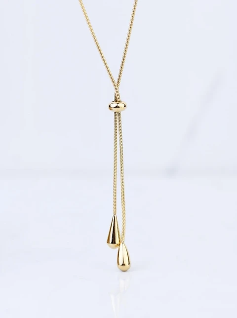 [Zestaw] Naszyjnik krawatka, kropelki, stal pozłacana S308358Z00