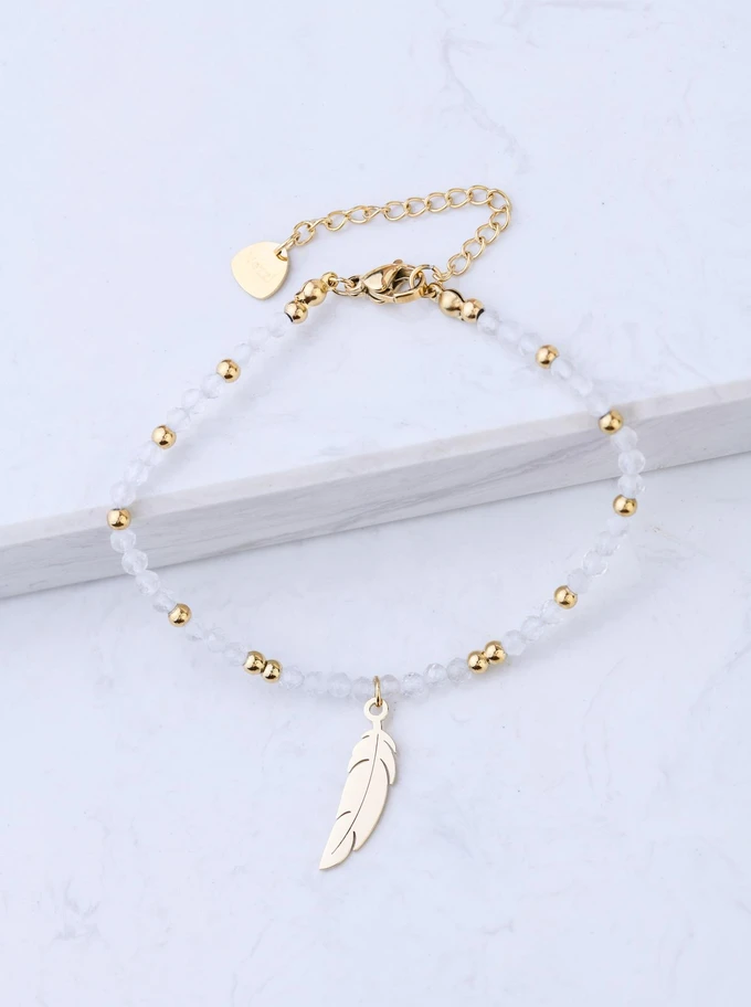 [Zestaw] Bransoletka motylek, Kamień księżycowy, stal pozłacana S108610Z00