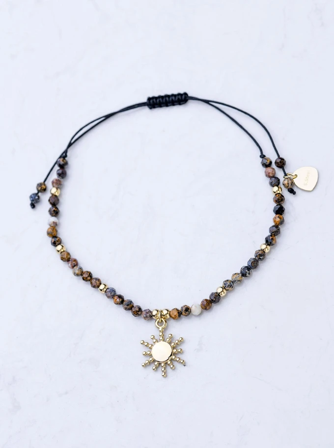 [Zestaw] Bransoletka słoneczko, Agat, stal pozłacana S108558Z00