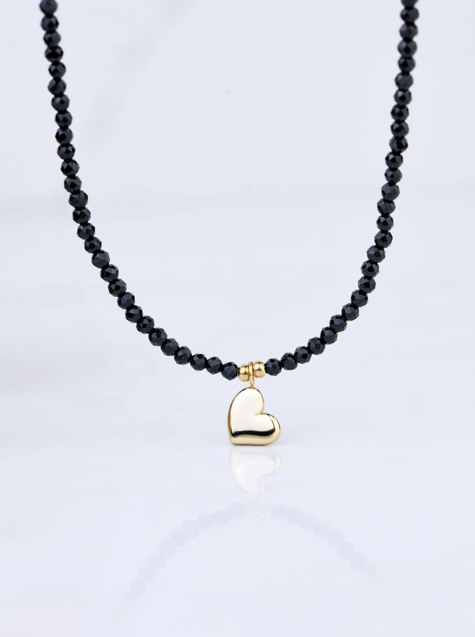 [Zestaw] Choker serduszko, Onyks, stal pozłacana S308692Z00