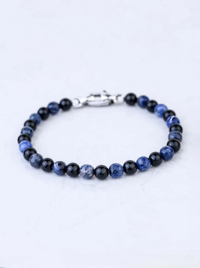 Bransoleta męska Lapis Lazuli, Obsydian, stal S109211S00