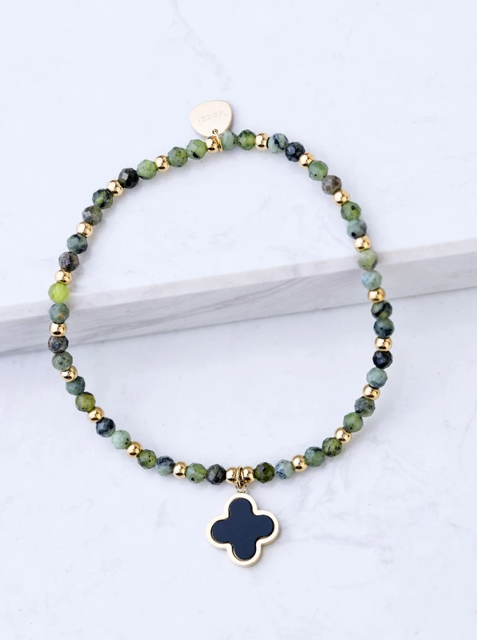 Bransoletka koniczynka, Jaspis, stal pozłacana S108640Z00