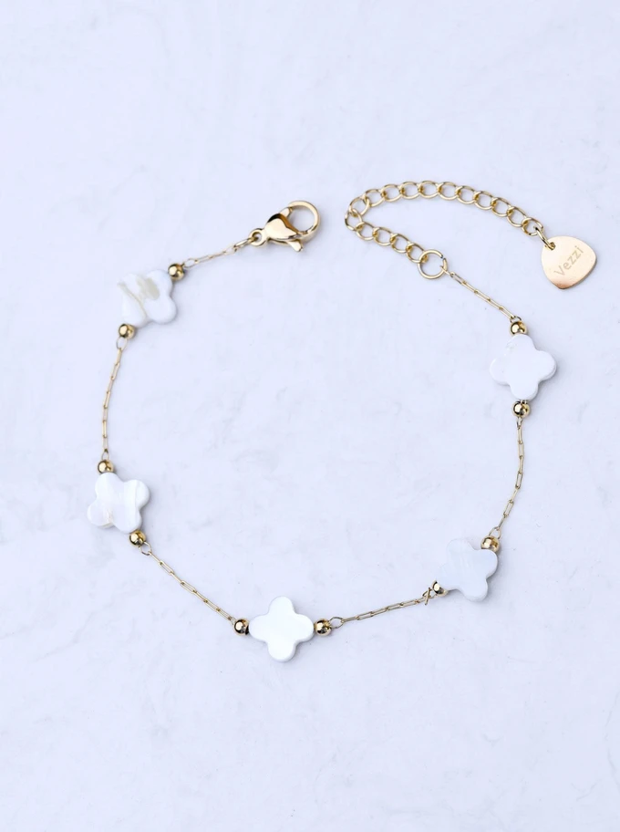 Bransoletka koniczynki, stal pozłacana S108403Z02