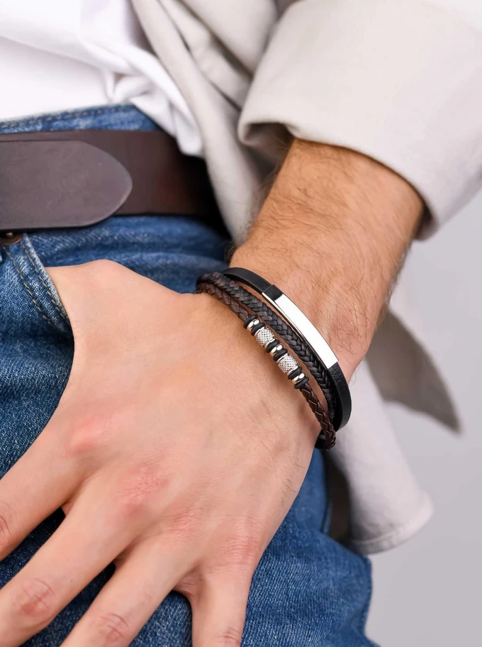 Bransoletka męska, brązowy, stal S109280S00