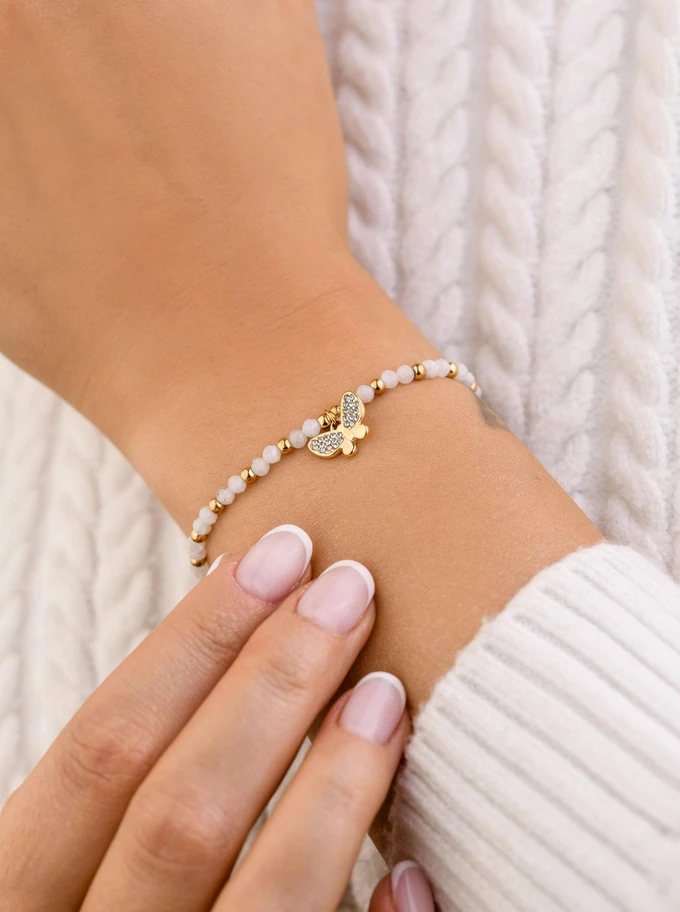 Bransoletka motylek, Kamień księżycowy, stal pozłacana S108610Z00