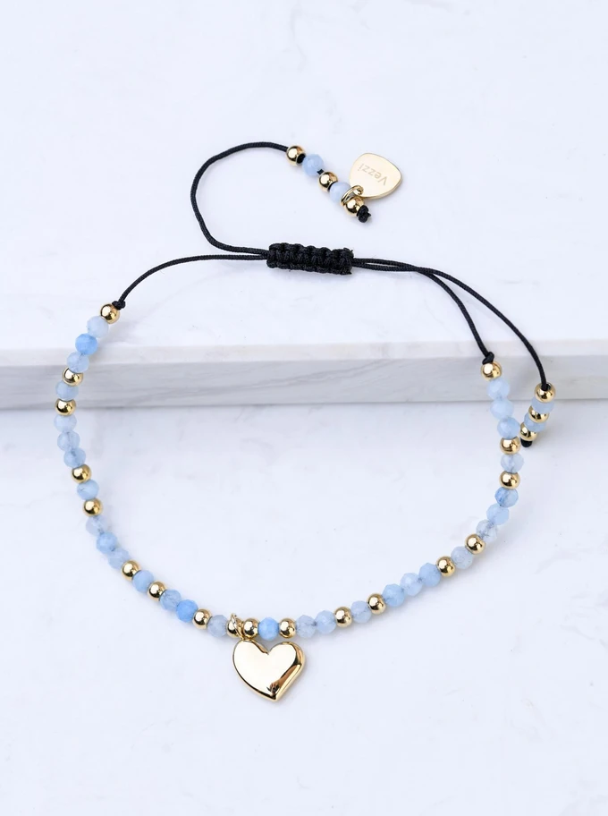 Bransoletka serce, Akwamaryn, stal pozłacana S108503Z00