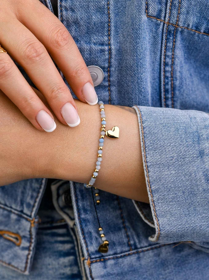 Bransoletka serce, Akwamaryn, stal pozłacana S108503Z00