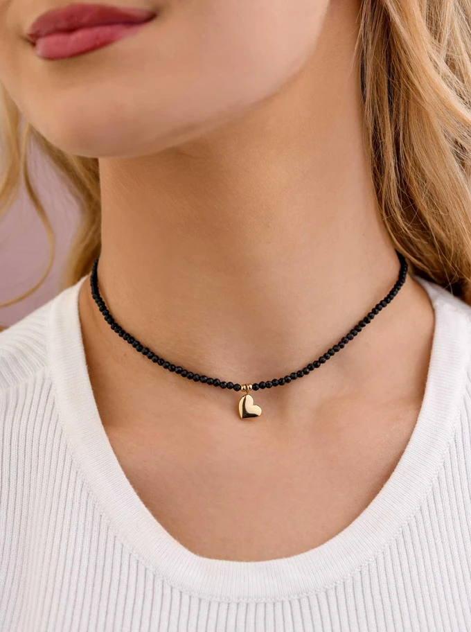 Choker serduszko, Onyks, stal pozłacana S308692Z00