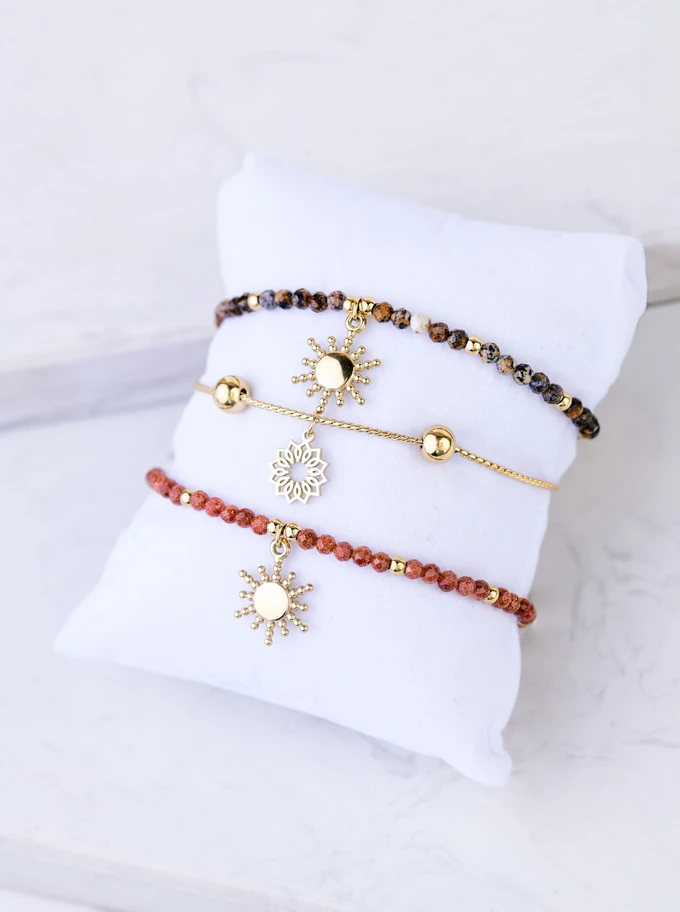 [Zestaw] Bransoletka słoneczko, Agat, stal pozłacana S108558Z00