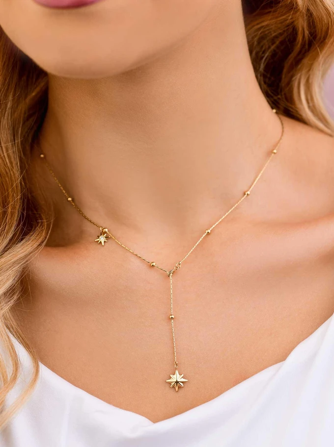 Naszyjnik regulowany Róża Wiatrów, stal pozłacana S306237Z00