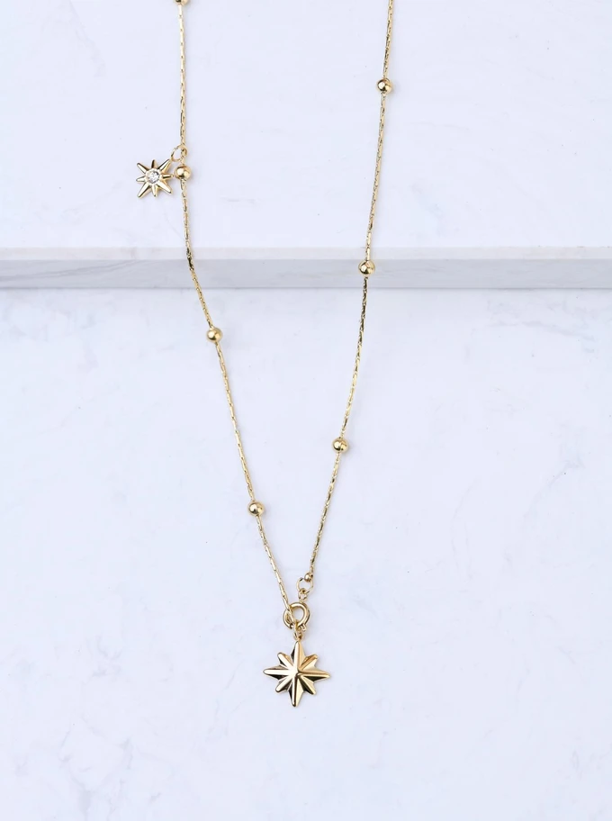 Naszyjnik regulowany Róża Wiatrów, stal pozłacana S306237Z00