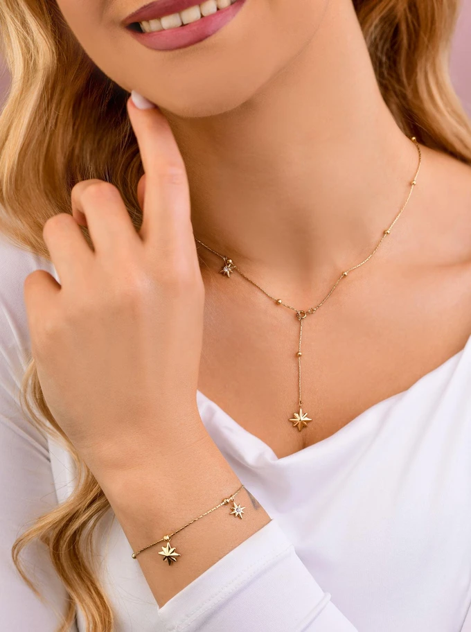 Naszyjnik regulowany Róża Wiatrów, stal pozłacana S306237Z00