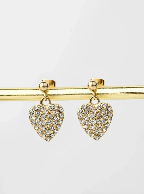 [Zestaw] Naszyjnik podwójny, serduszka, kryształki, złoty S306163Z00