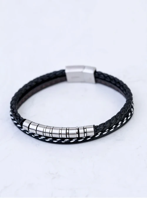 [Zestaw] Bransoletka męska, Corda, czarny, stal S107973S01