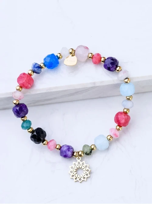 [Zestaw] Bransoletka serce, Akwamaryn, stal pozłacana S108503Z00