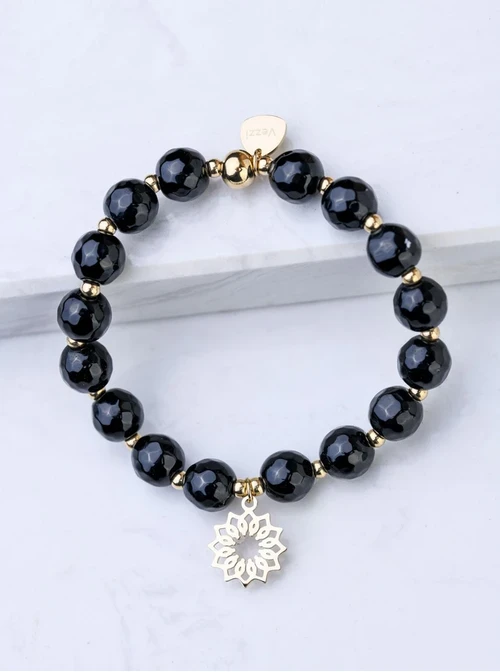 [Zestaw] Bransoletka drzewko, Obsydian, stal pozłacana S108332Z01