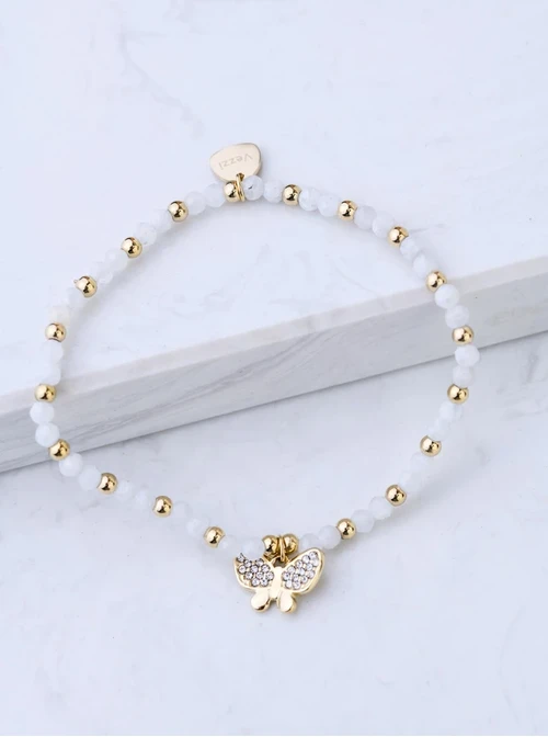 [Zestaw] Bransoletka motylek, Kamień księżycowy, stal pozłacana S108610Z00