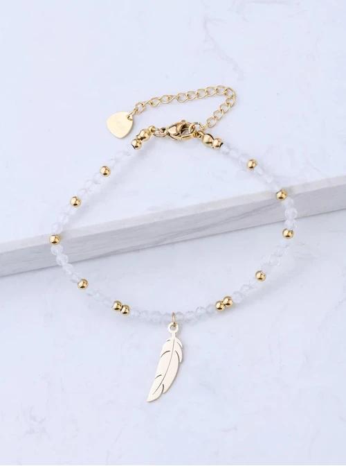 [Zestaw] Bransoletka motylek, Kamień księżycowy, stal pozłacana S108610Z00