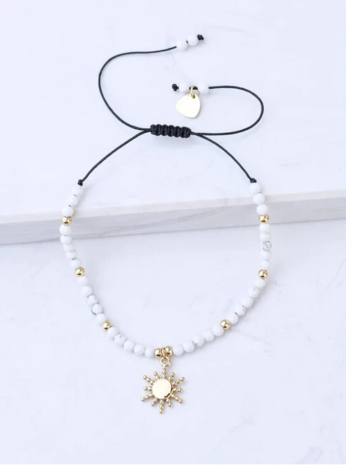 [Zestaw] Bransoletka motylek, Kamień księżycowy, stal pozłacana S108610Z00