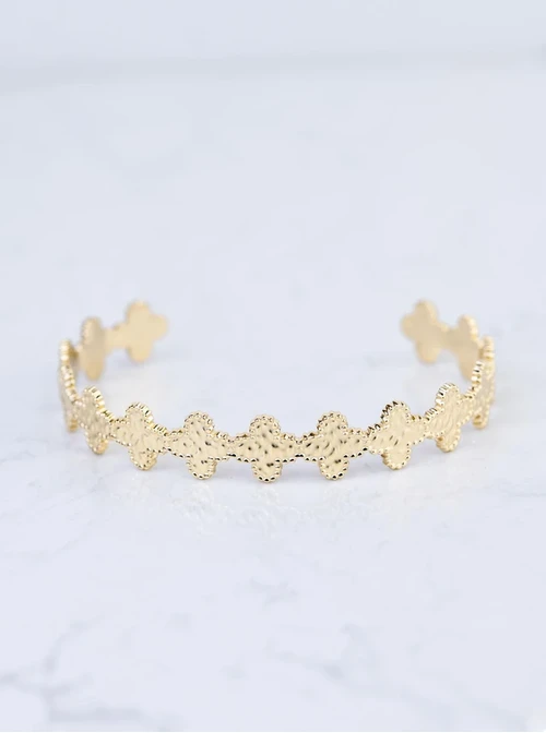 [Zestaw] Bransoletka sztywna, koniczynki, stal pozłacana S109105Z00