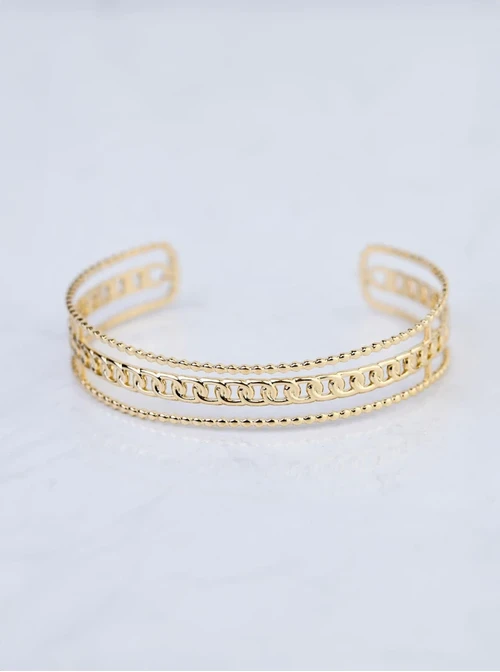 [Zestaw] Bransoletka sztywna, koniczynki, stal pozłacana S109105Z00