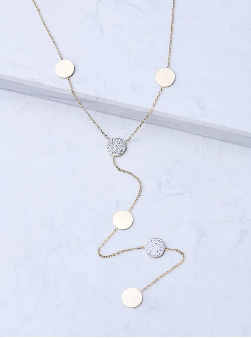 [Zestaw] Naszyjnik krawatka, kółeczka, stal pozłacana S307855Z00