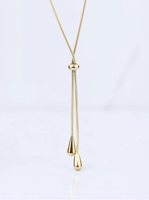 [Zestaw] Naszyjnik krawatka, kropelki, stal pozłacana S308358Z00