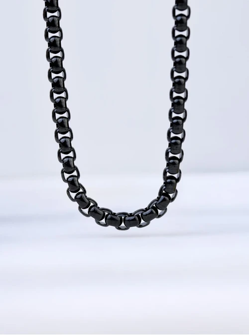 [Zestaw] Naszyjnik męski, łańcuch, czarny, stal S307972S01