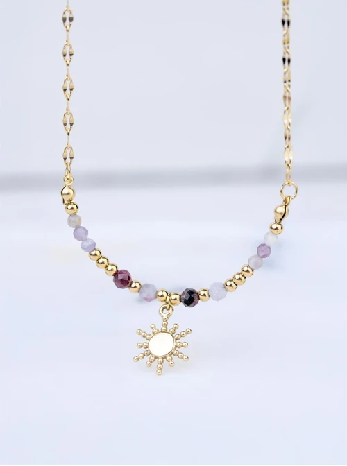 [Zestaw] Naszyjnik słoneczko, Turmalin, stal pozłacana S308828Z00