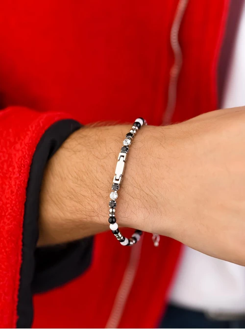 Bransoleta męska, Howlit, Obsydian, stal S109198S00