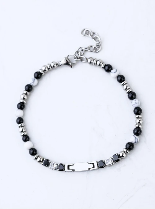 Bransoleta męska, Howlit, Obsydian, stal S109198S00