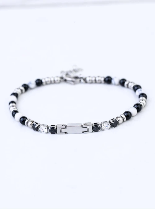 Bransoleta męska, Howlit, Obsydian, stal S109198S00