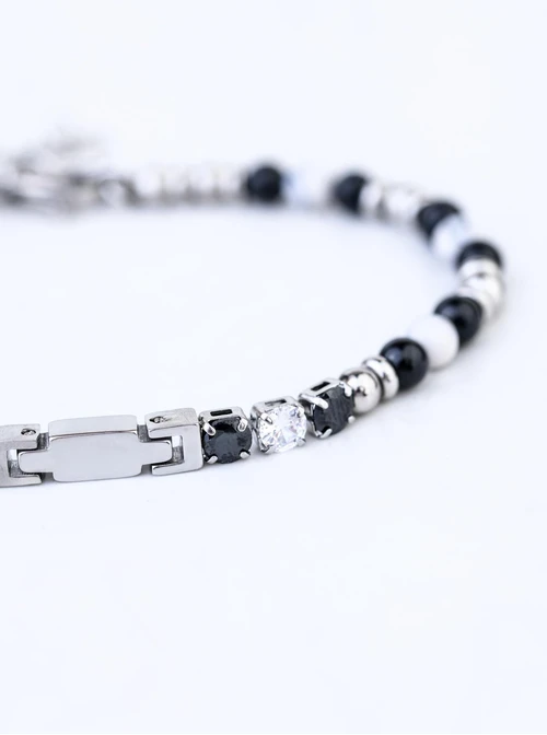 Bransoleta męska, Howlit, Obsydian, stal S109198S00