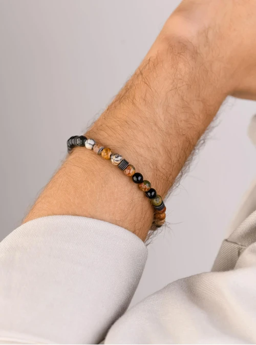 Bransoleta męska, Jaspis, Obsydian, stal S109252S00