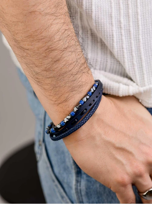 Bransoleta męska, Kianit, granatowy, stal S109283S04