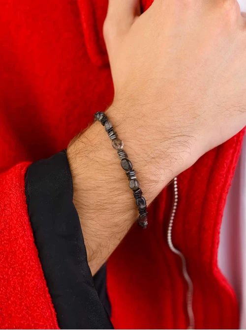 Bransoleta męska, Kwarc z Turmalinem, stal S109213S00