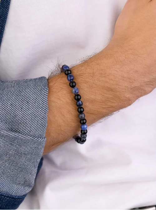 Bransoleta męska Lapis Lazuli, Obsydian, stal S109211S00
