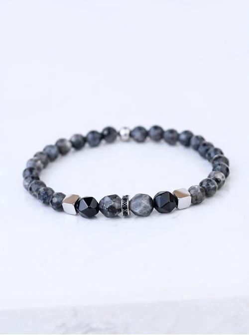 Bransoleta męska, Obsydian, Kwarc, stal S109249S00