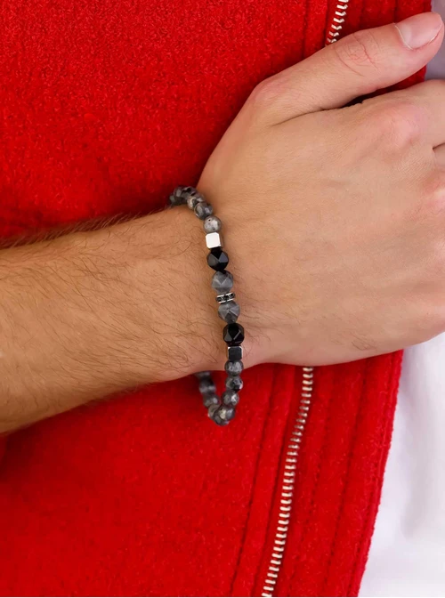 Bransoleta męska, Obsydian, Kwarc, stal S109249S00