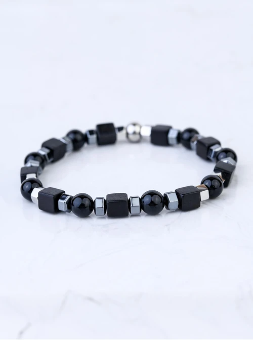 Bransoleta męska, Obsydian, stal S109232S00