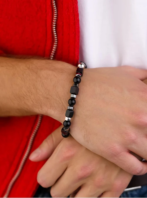 Bransoleta męska, Obsydian, stal S109232S00