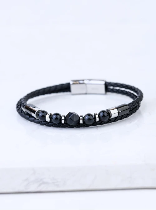 Bransoleta męska, Obsydian, stal S109287S01