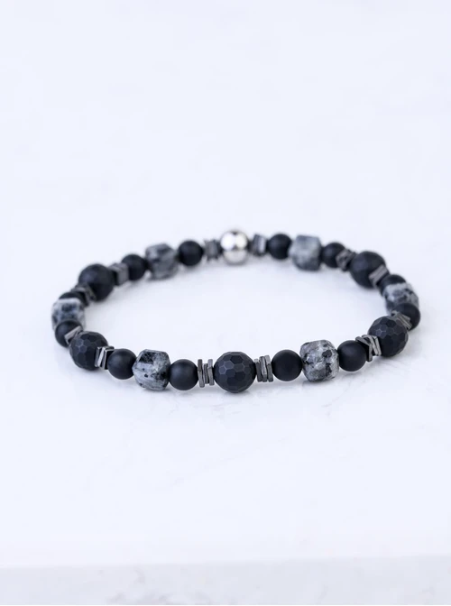 Bransoleta męska, Onyks, Kwarc z Turmalinem, stal S109243S00