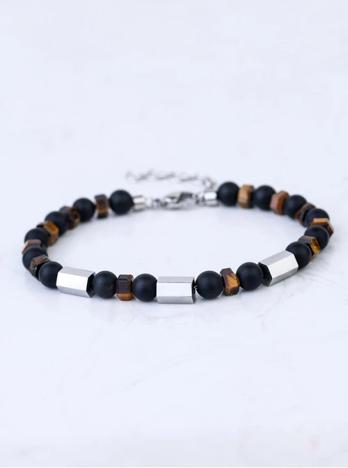 Bransoleta męska, Onyks, Tygrysie Oko, stal S109215S00