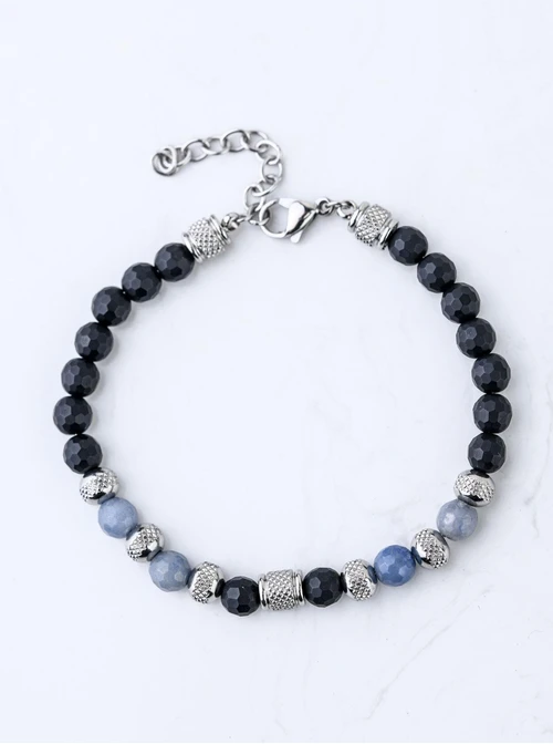 Bransoleta męska, Sodalit, Onyks, stal S109214S00