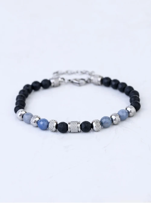 Bransoleta męska, Sodalit, Onyks, stal S109214S00