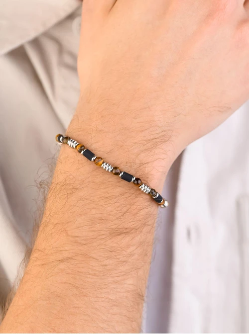 Bransoleta męska, Tygrysie Oko, Onyks, stal S109207S00