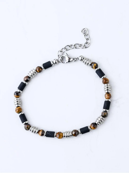 Bransoleta męska, Tygrysie Oko, Onyks, stal S109207S00