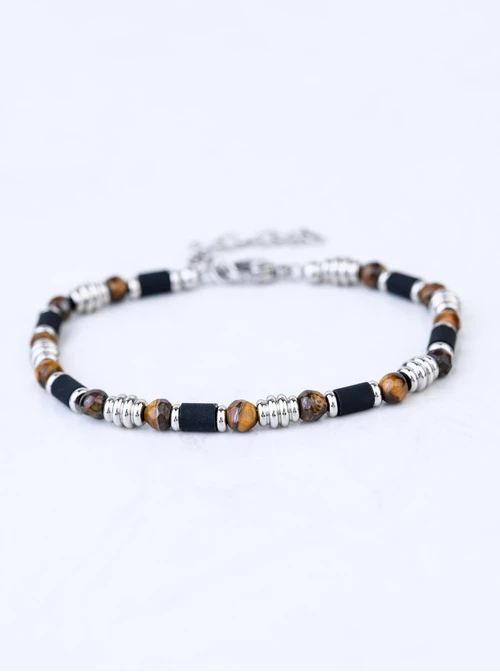 Bransoleta męska, Tygrysie Oko, Onyks, stal S109207S00